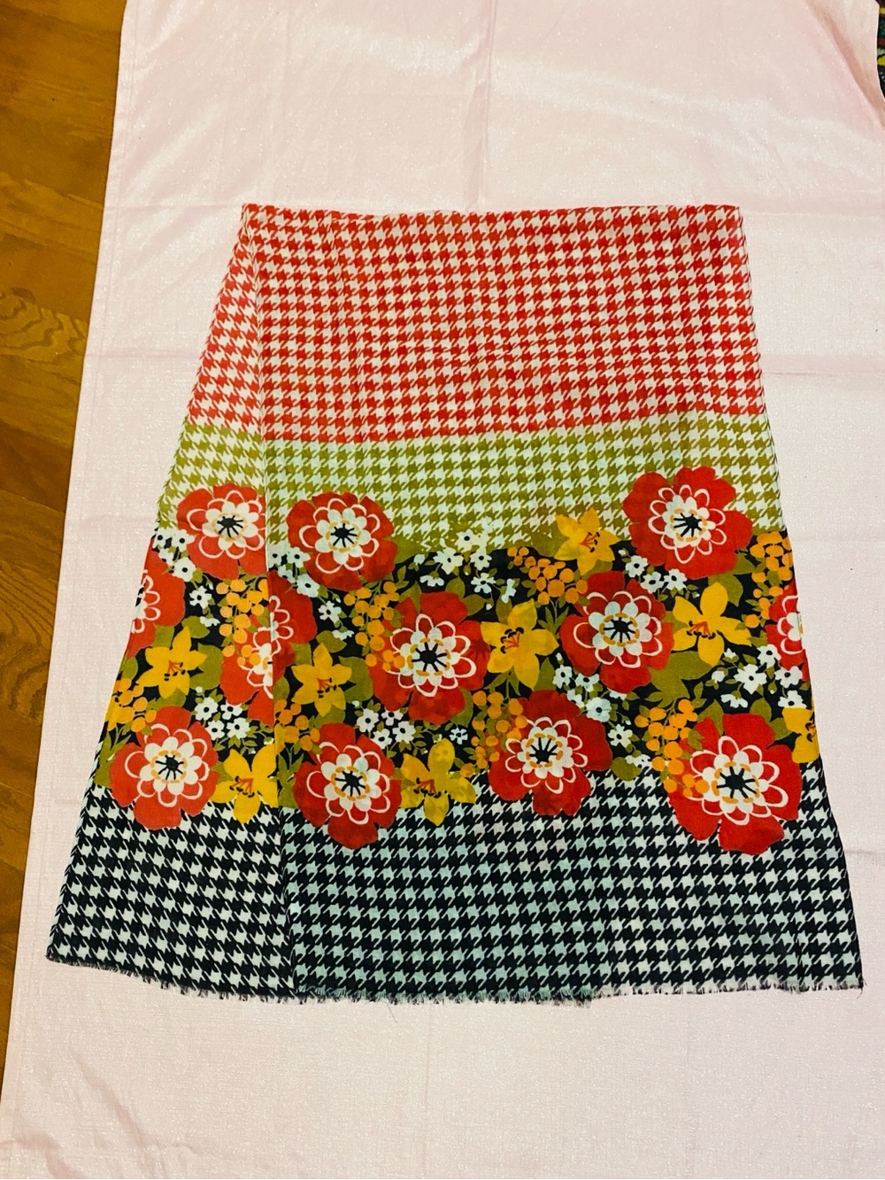 Vera Bradley Black and White Floral Scarf Wrap with Red and Orange Accents